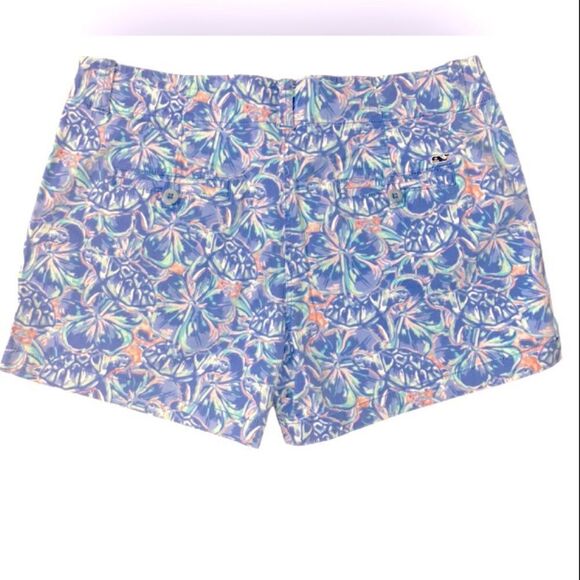 Vineyard Vines Wm’s Sz 12 Floral Turtle Allover Royal Ocean Classic Shorts - Picture 3 of 4